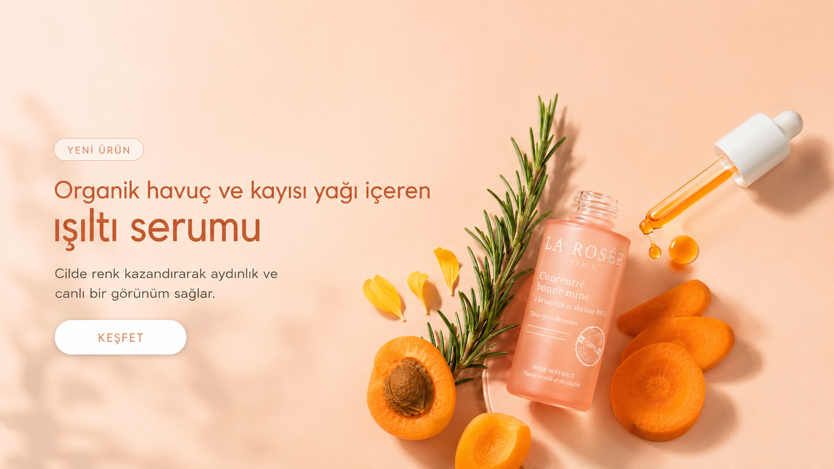 Organik havuç ve kayısı yağı içeren ışıltı serumu